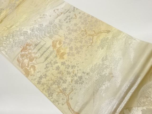 山並に桜・寺院模様織出し袋帯